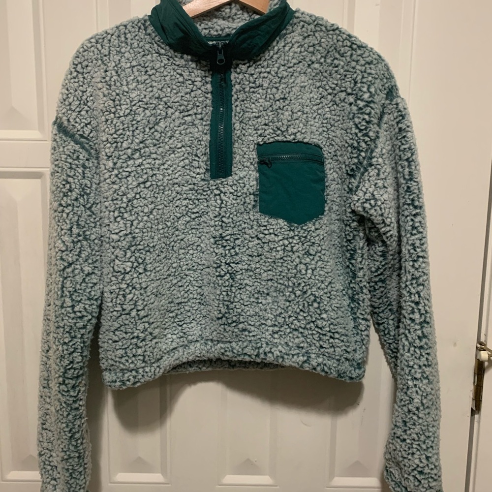 NWT PacSun Light Aqua Sherpa Jacket with Teal Trim